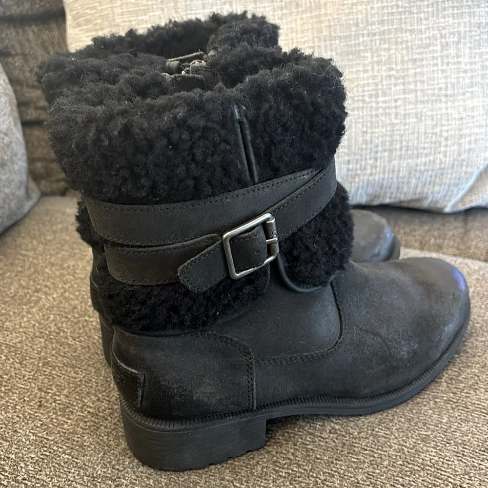 UGG BLAYRE III LEATHER WOOL BLACK FULLY LINED ANKLE MID ZIP BOOTS SIZE‎ 6…
